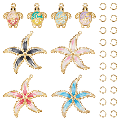 9 piezas 9 estilos temática oceánica 304 colgantes de acero inoxidable esmaltado, dorado, con 20 piezas de anillos de salto