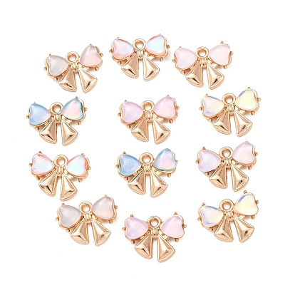 Сплав стекла подвески, подвеска в виде бантика и сердечка, золотые