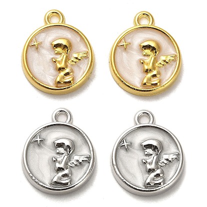 Pendentifs en émail , plat rond avec breloque ange