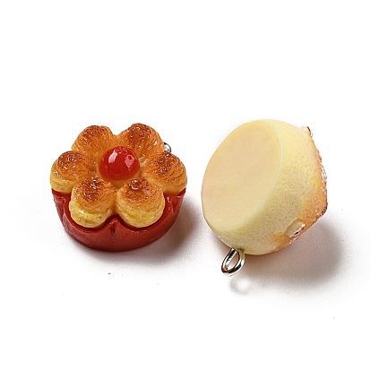 Imitation Food Opaque Resin Pendants, Bread Charms with Platinum Tone Iron Loops