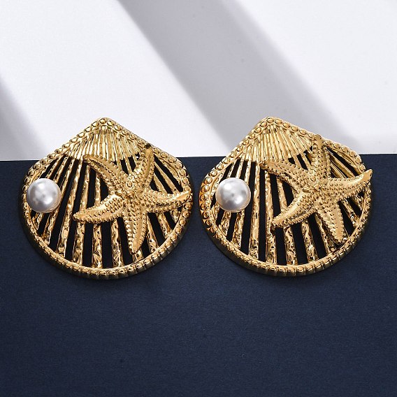 Серьги-гвоздики в форме ракушки с морской звездой 304 из нержавеющей стали и пластика с имитацией жемчуга