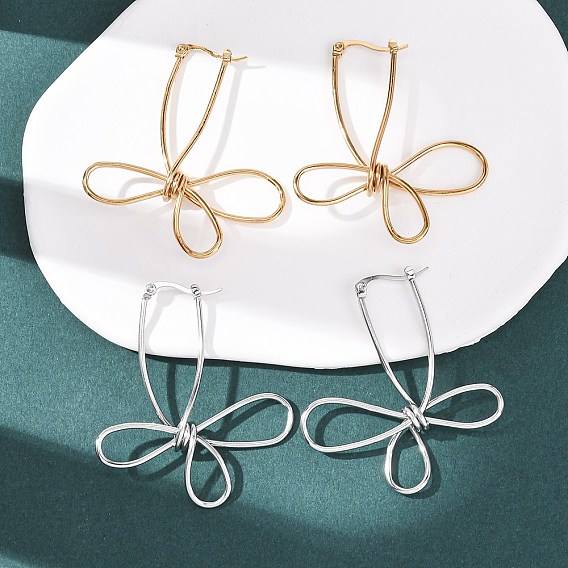 Полые серьги-кольца из нержавеющей стали с цветком, с 201 штифтов из нержавеющей стали