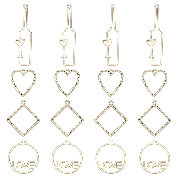 32Pcs 4 Style Rack Plating Alloy Open Back Bezel Pendants, For DIY UV Resin, Epoxy Resin, Pressed Flower Jewelry, Mixed Shapes