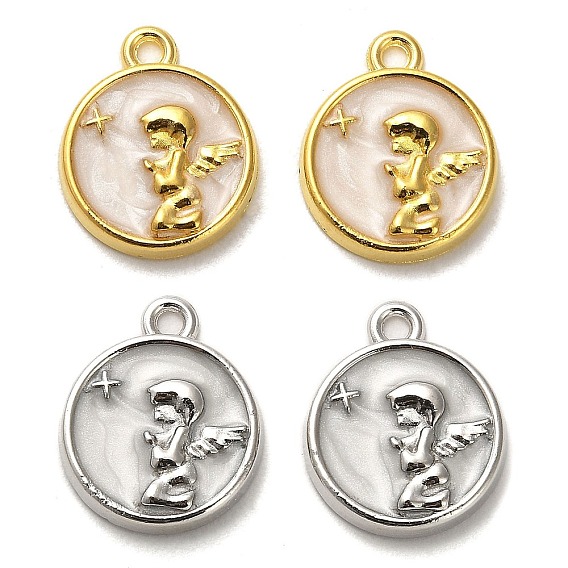 Pendentifs en émail , plat rond avec breloque ange