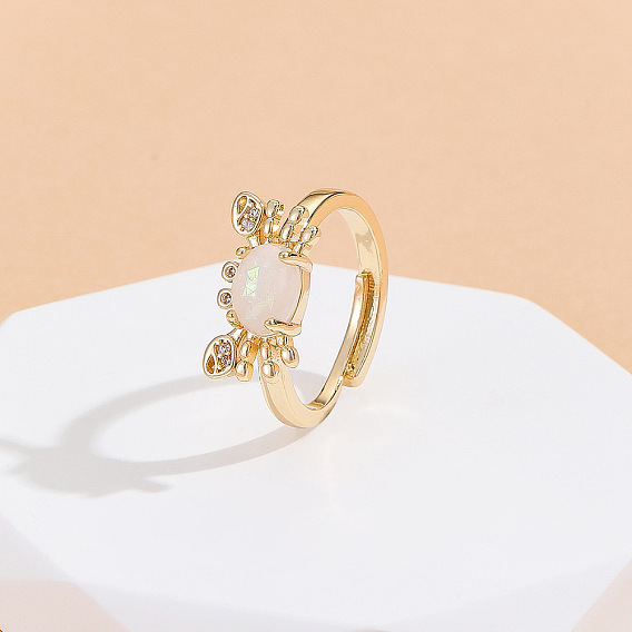 Регулируемые кольца для пальцев с микропаве из кубического циркония из латуни, краб, золотые