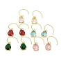 Teardrop Brass Hook Dangle Earring, with Clear Cubic Zirconia Glass Cadmium Free & Lead Free
