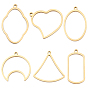 6Pcs 6 Styles Ion Plating(IP) 304 Stainless Steel Open Back Bezel Pendants, For DIY UV Resin, Epoxy Resin, Pressed Flower Jewelry, Moon & Flower & Oval & Ginkgo Leaf & Heart & Rectangle