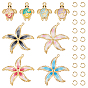 9 pièces 9 styles thème océan 304 pendentifs en acier inoxydable émaillé, or, avec 20 anneaux de saut pcs
