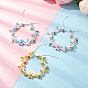 3Pcs Flower Handmade Porcelain and Cat Eye and Acrylic Beads Braided Bead Bracelets, Adjustable Braided Nylon Cord Bracelet for Women