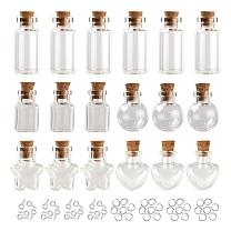 10Pcs Round Glass Bottle, with Cork Plug, Jump Rings and Iron Screw Eye Pin, for DIY Wishing Bottle