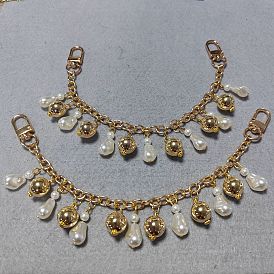 2Pcs Alloy Bag Extender Chains, with ABS Plastic Imitation Pearl and Swivel Clasps, Teardrop