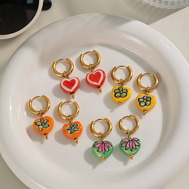 Серьги-кольца из нержавеющей стали и керамики в форме сердца, реальный 18 k позолоченный