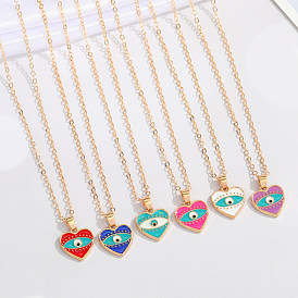 Heart-shaped Blue Eye Lashes Necklace with Multi-colored Irregular Pendant Collarbone Chain