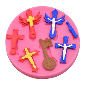 Food Grade Silicone Molds, Religion Theme Fondant Molds, For DIY Cake Decoration, Chocolate, Candy, Flat Round with Cross