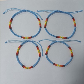 Juego de pulseras y tobilleras con cuentas trenzadas de latón y semillas de vidrio estilo 4 piezas 4, joyas de amistad para mujeres