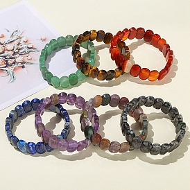 Bracelets extensibles en perles ovales en pierres précieuses naturelles pour hommes et femmes