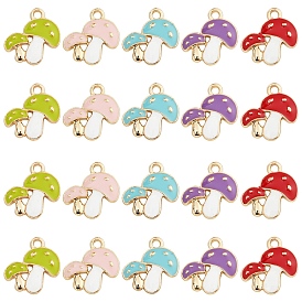10 piezas 5 colores colgantes de esmalte de aleación de tema de otoño, seta doble, la luz de oro