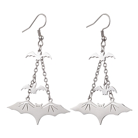 304 Stainless Steel Bat Pendants Dangle Earrings, with 316 Surgical Stainless Steel  Finding for Women