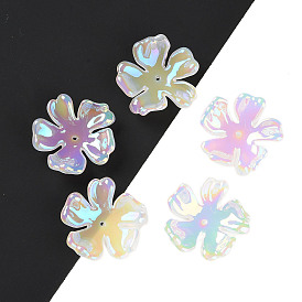 UV Plating Acrylic Beads Caps, Iridescent, 5-Petal Flower