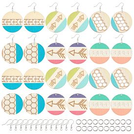 SUNNYCLUE DIY 12Pairs Printed Natural Poplar Wood Earring Making Kits, Including 6 Styles Pendants, Brass Earring Hooks and Iron Jump Rings