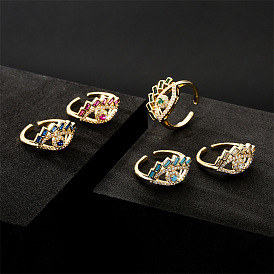 18K Gold Plated Copper Ring with Micro Inlaid Zircon Stones for Women