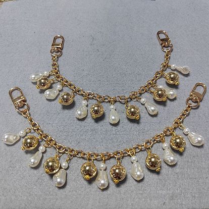 2Pcs Alloy Bag Extender Chains, with ABS Plastic Imitation Pearl and Swivel Clasps, Teardrop