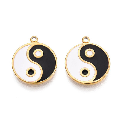 304 подвески из нержавеющей стали, с эмалью, плоский круг с амулетами инь-ян, ионное покрытие (ip)