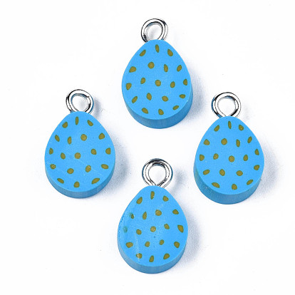 Handmade Polymer Clay Charms, with Platinum Tone Iron Loop, Easter Egg