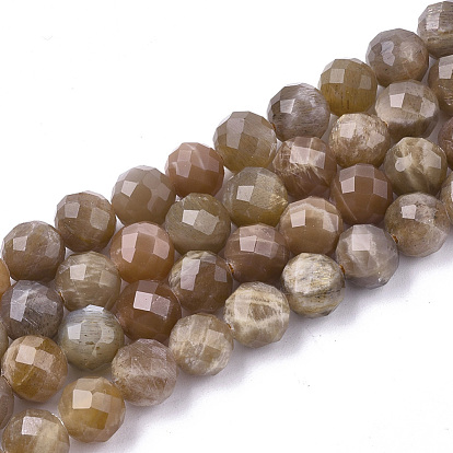 Natural Sunstone Beads Strands, Faceted, Round