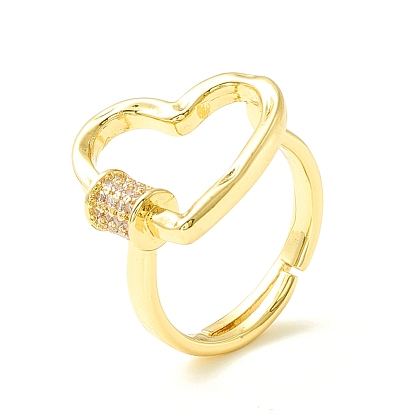 Anillo ajustable de corazón abierto de circonita cúbica transparente para mujer, sin plomo y cadmio
