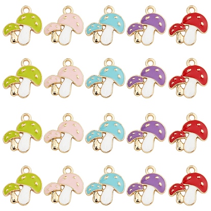 10 piezas 5 colores colgantes de esmalte de aleación de tema de otoño, seta doble, la luz de oro