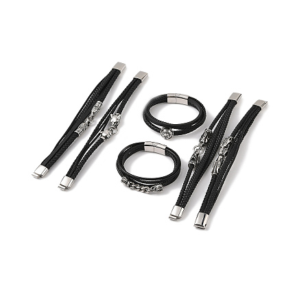 Плетеные браслеты из микрофибры и кожи, многорядные, 304 из нержавеющей стали браслеты для мужчин