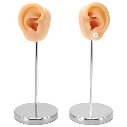 2 шт. 2 стили силиконовые подставки для сережек в форме ушей с металлической опорой, платина