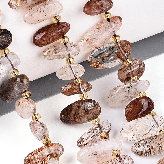 Нити бусин из рутилированного кварца из натурального черного золота, самородки, Топ пробуренной, упавший камень, с бисером