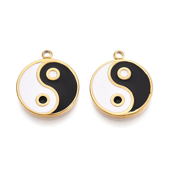 304 подвески из нержавеющей стали, с эмалью, плоский круг с амулетами инь-ян, ионное покрытие (ip)