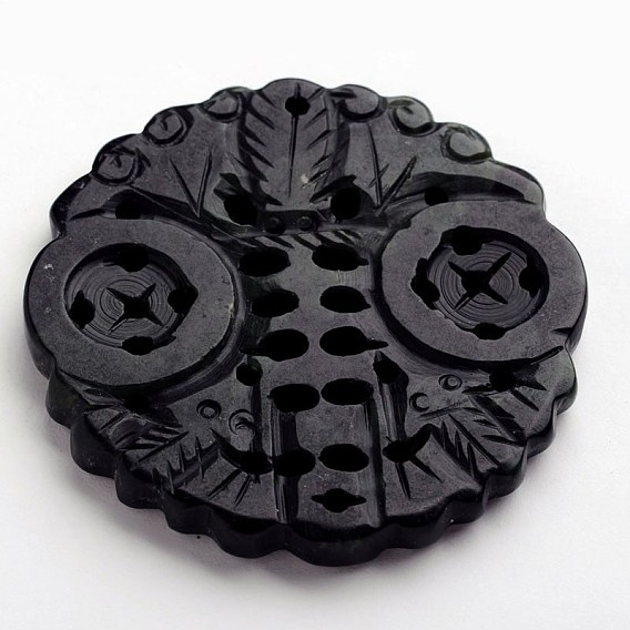 Carved Flat Round Natural Jade Big Pendants, Dyed