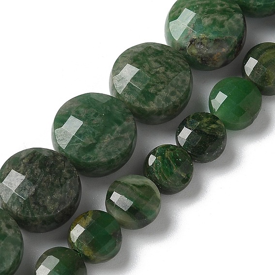 Природные африканские нефритовые бусы пряди, граненые, плоско-круглые