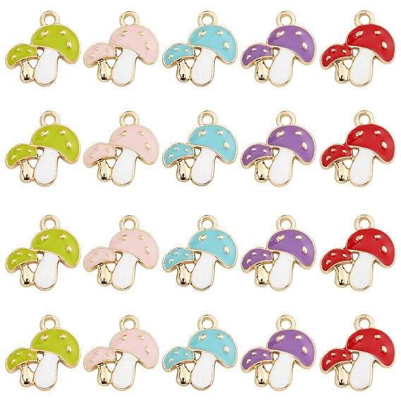 10 piezas 5 colores colgantes de esmalte de aleación de tema de otoño, seta doble, la luz de oro