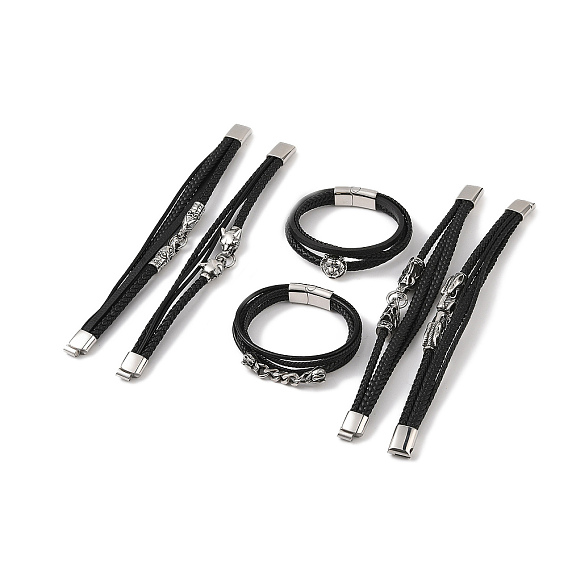 Плетеные браслеты из микрофибры и кожи, многорядные, 304 из нержавеющей стали браслеты для мужчин