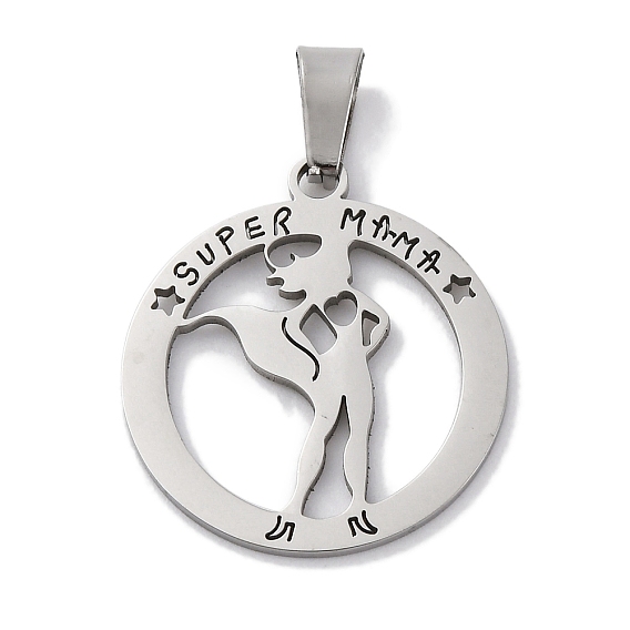 День матери 201 кулоны из нержавеющей стали, плоский круглый с подвеской в виде супер-мамы, лазерная резка, анти-тускнение