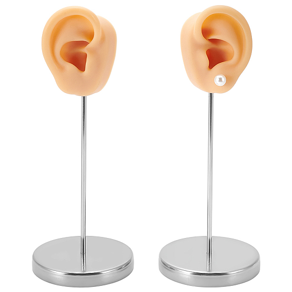 2 шт. 2 стили силиконовые подставки для сережек в форме ушей с металлической опорой, платина