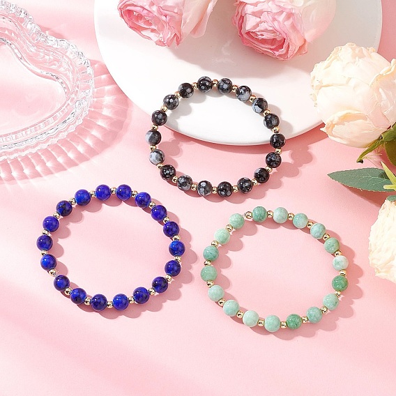 Стеклянные бусины растянуть браслеты, круглые бусины с имитацией драгоценных камней, с латунным, реальный 18 k позолоченный