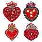 4Pcs 4 Styles Heart Polyester Embroidered Cloth Patch, with Glass and Plastic Beads, Computerized Embroidery Cloth Iron on/Sew on Patches, Costume Accessories, Appliques