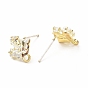 Brass Micro Pave Clear Cubic Zirconia Stud Earring Findings, with Loop, Leaf