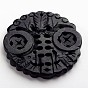 Carved Flat Round Natural Jade Big Pendants, Dyed