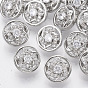 Brass Shank Buttons, with Micro Pave Cubic Zirconia, Flat Round with Star, Clear