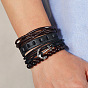 4Pcs 4 Style Leather Cord Bracelets Set, Glass Beaded Stackable Bracelets with Alloy Anchor Clasps