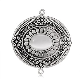 Античный серебристый овальный сплав кошки глаз ссылки, 53x49.5x7 мм, отверстие : 2 мм