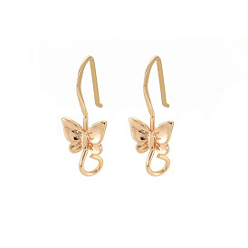 Brass Earring Hooks, Ear Wire, with Horizontal Loop, Nickel Free, Butterfly