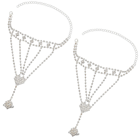 2шт. браслет с теннисным кольцом и кристаллами из горного хрусталя, латунный браслет-цепочка с регулируемым кольцом на палец, ручная цепочка для женщин